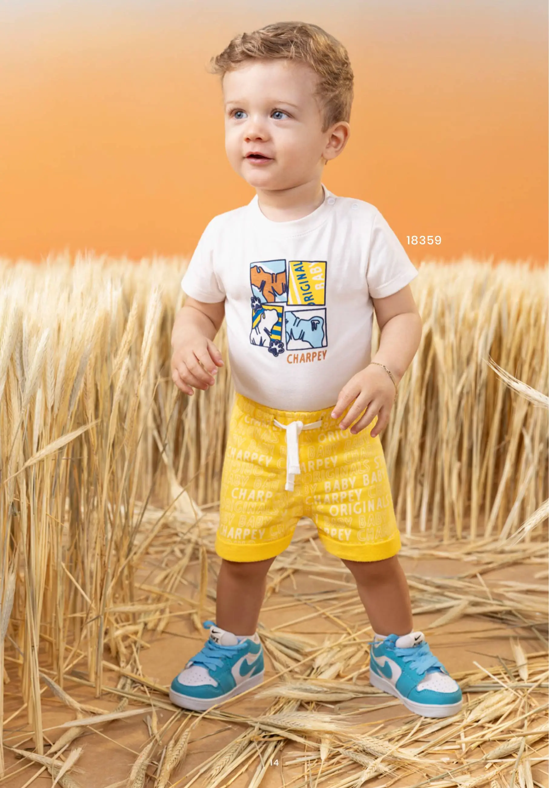Conjunto Bebê Verão Camiseta Branca Estampada e Short Amarelo